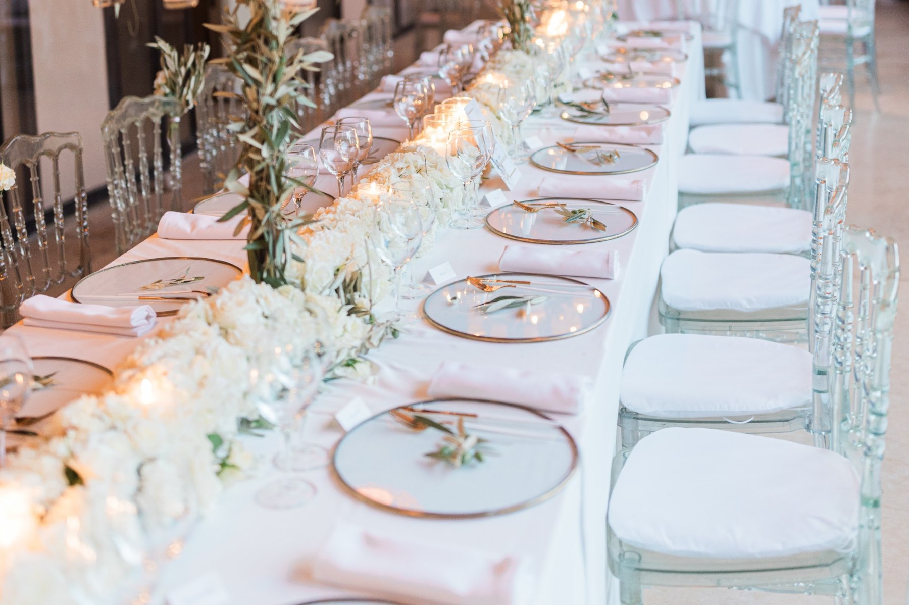 Long floral wedding reception table